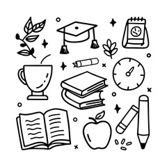 Fototapeta premium Doodle style illustration of academic and school related objects