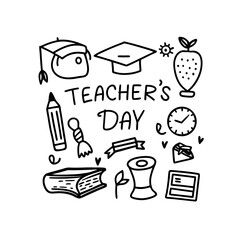 Hand drawn teacher's day doodle with education and celebration elements