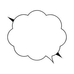 Comic speech bubble with a dotted outer border and a distinct silhouette design element