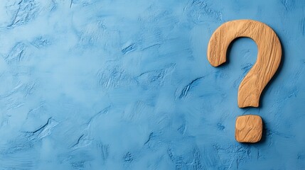 Wooden Question Mark on Textured Blue Background