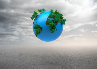 Digitally generated earth floating in air