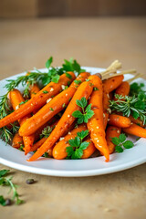 A plate of stir-fried fresh vegetables, including vibrant carrots and peas, offers a healthy, organic, and nutritious vegetarian meal