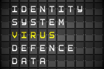 Virus buzzwords on black mechanical board