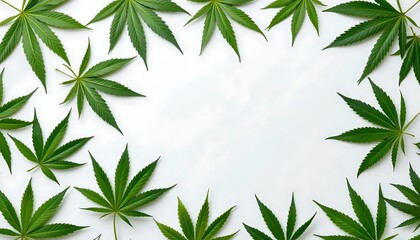 Naklejka premium cannabis leaves with white background and free space for text on the left. flatlay