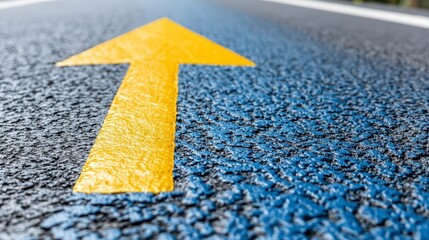 Yellow Arrow on Textured Dark Gray Asphalt Road