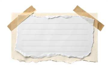Torn white paper with masking tape on transparent background