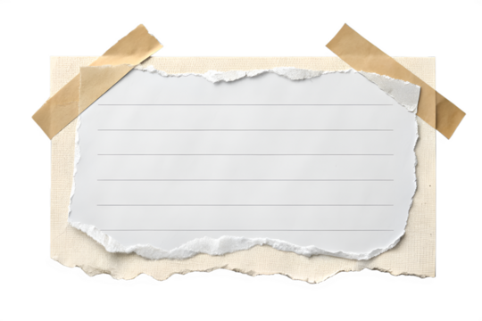 Torn white paper with masking tape on transparent background