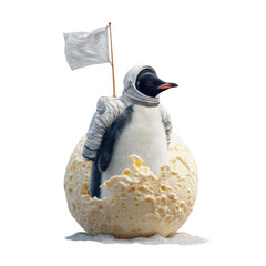 Penguin in the egg with a flag. Isolated on white background.