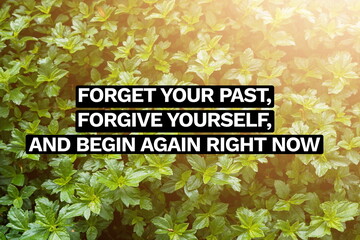 Inspirational life quote on blurry background. Forget your past, forgive yourself, and begin again...