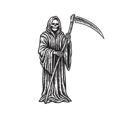Obraz premium grim reaper engraving woodcut vector illustration