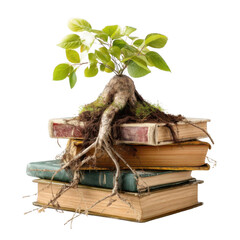 Deep learning concept with tree growing from old books. Isolated on white background. 3d illustration