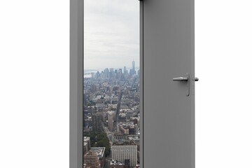 Cityscape seen from open door