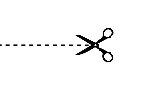 Scissors animation, Broken line icon in scissors, cutting paper with simple background animation design. 4k video