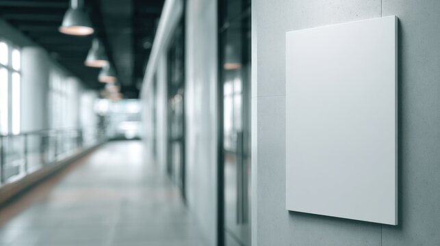 Blank White Sign in Modern Office Hallway
