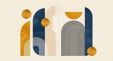 Abstract geometric art deco poster design with circles arches and lines background vector art