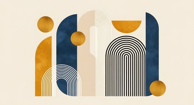 Abstract geometric art deco poster design with circles arches and lines background vector art