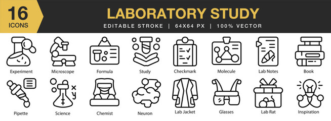 Laboratory Study icon set. Editable Stroke Icon Collection. Includes science, lab, laboratory, research, medicine, study, and More. Outline icons vector collection.