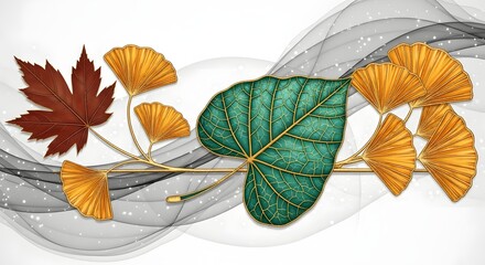 Autumn leaves ginkgo biloba maple leaf botanical foliage nature design decorative background art