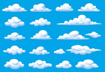 Blue sky with fluffy clouds in a seamless cartoon style background