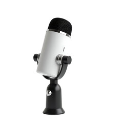 Modern white and black condenser microphone on a stand isolated on transparent background
