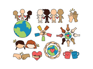 Collection of Hand Drawn Illustration Diversity and Global Unity A Symbol of Friendship and Love