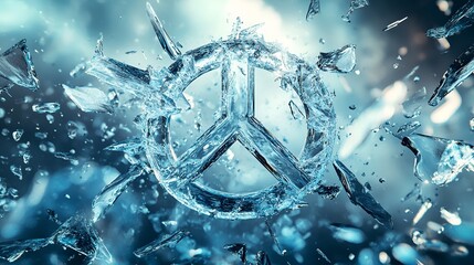 Shattering Glass Peace Sign Symbolizing End of Peace or Conflict.