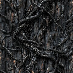 Fototapeta premium Dark Twisted Roots and Vines Texture Seamless Dark Nature Background
