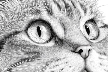 Intricate Striped Cat Eyes - Engraved Feline Portrait