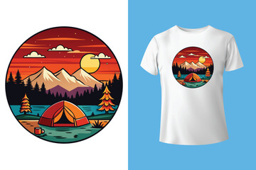 Starry night camping t shirt Design. Vector t shirt Design.