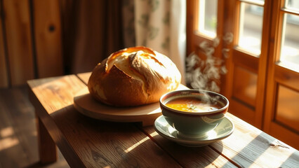 Golden Brown Bread with Warm Morning Light