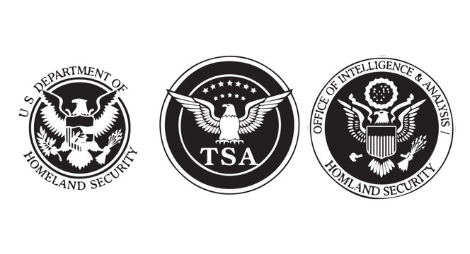 US Department of Homeland Security and TSA seals isolated on white background