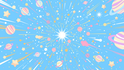 パステルカラーのかわいい宇宙爆発ベクター背景