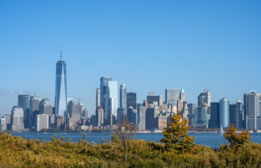 Lower Manhattan, New York City, with the famous World Trade Center seen from across the Hudson River