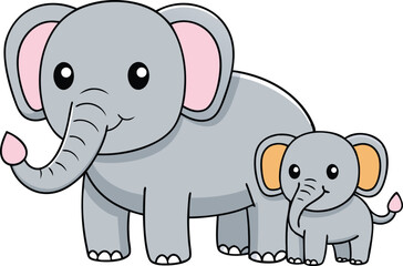 Fototapeta premium Cute Cartoon Mother and Baby Elephant Illustration