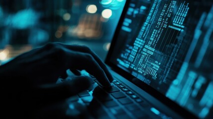 Night Coding Session, Developer Working on Computer with Lines of Code