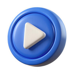 3d render of a blue play button icon isolated on transparent background