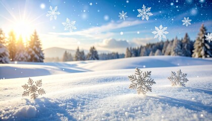 Fototapeta premium A breathtaking snowy mountain landscape features frost-covered trees under a cold blue sky, evoking the serene beauty of a winter season