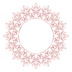 Round damask ornament, Decorative rose gold frame, Elegant vector element for design in Eastern style, beauty place for text, Floral golden border, Lace illustration for invitations and greeting cards