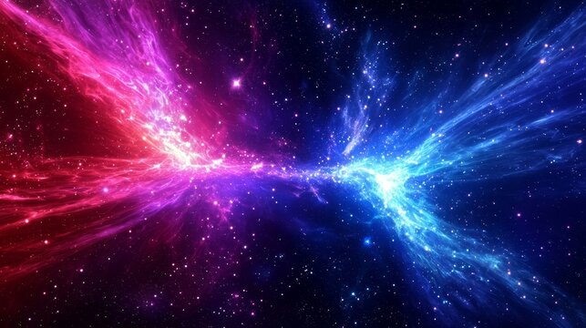 A visualization of the universe with illuminated stars and particles.