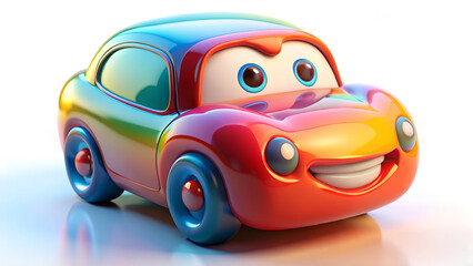 A colorful cartoon car with a smiling face on a white background art