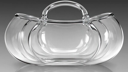 Elegant Clear Glass Handbag Sculpture with Curved Design and Reflections