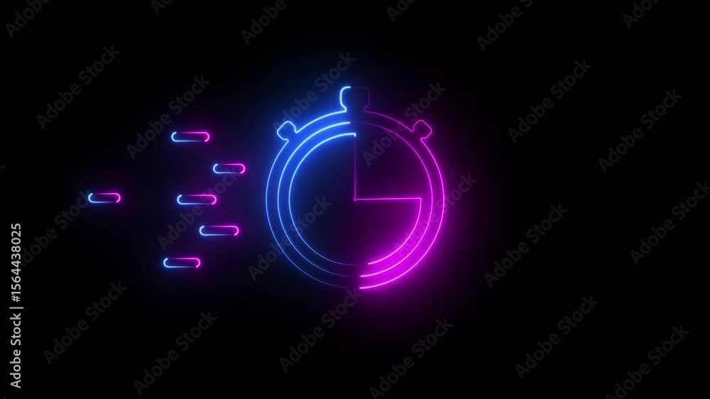 Poster glowing neon fastest stopwatch timer icon . alarm clock symbol . stopwatch sign. hours, minutes and 