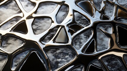 Intricate Metallic Lattice Structure with Reflective Surface and Unique Cell Patterns