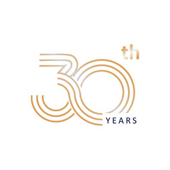 30 Years design vector illustration. Elegant and unique 30 years logo design template. Gold colored