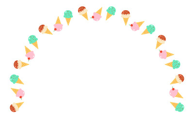 Colorful Ice Cream Arch Frame Design for Summer Greeting Cards, Backgrounds, Digital Wallpapers, Flyers, Seasonal Event Promotions, Social Media, and Party Invitations