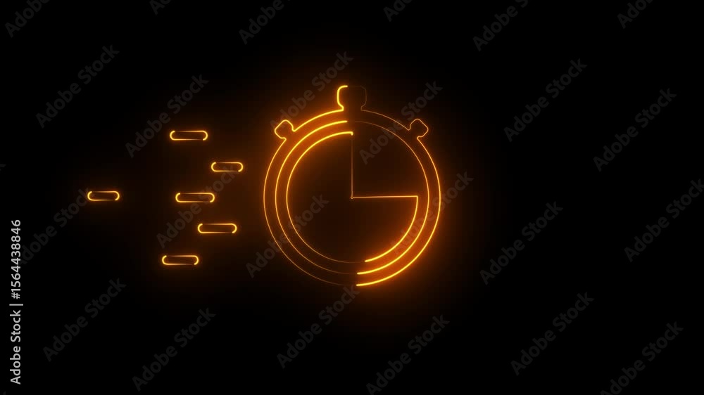 Poster glowing neon fastest stopwatch timer icon . alarm clock symbol . stopwatch sign. hours, minutes and 