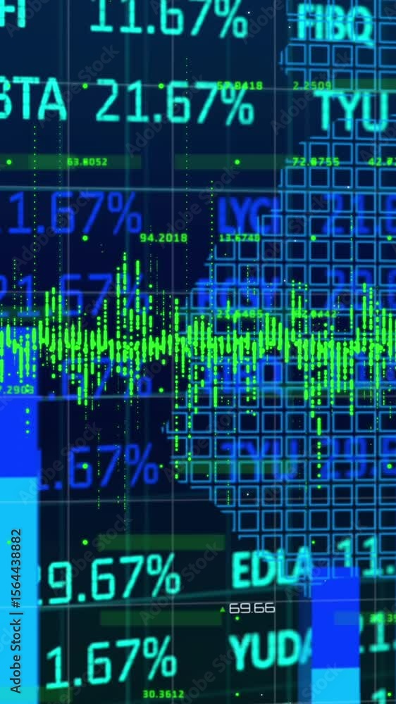 Poster animation of financial data processing over world map