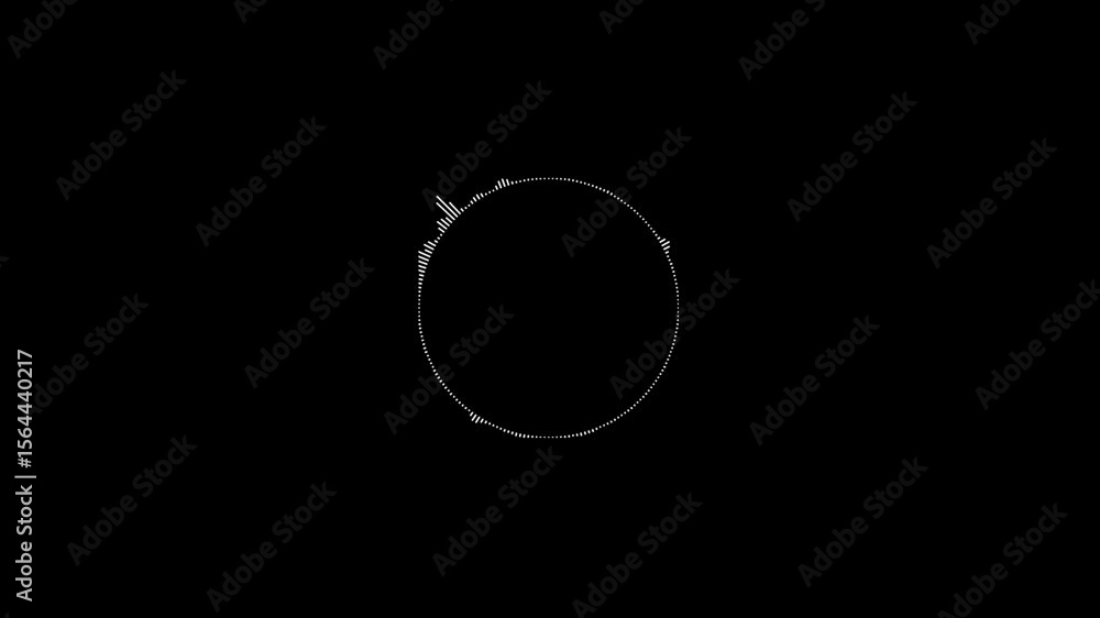 Poster sound waves show audio frequency and rhythm.animated audio visualizer graphic in white dots circling