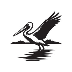 Pelican Silhouette Vector, Standing Pelican Stencil, Bird on Lake Black and White Illustration, Wildlife Bird Clipart