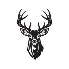 Deer Head Silhouette, Buck Head Vector, Deer Hunting Clipart, Black and White Deer SVG, Antler Animal Illustration
